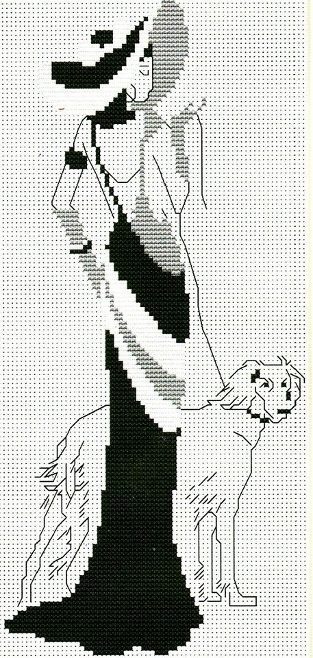 NEW CROSS STITCH PATTERN CHART   Dog and Mistress, Blackwork