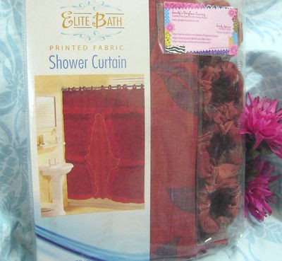   RED Fabric Ruffled Double Swag Curtain + Curtain Rings + Vinyl Liners