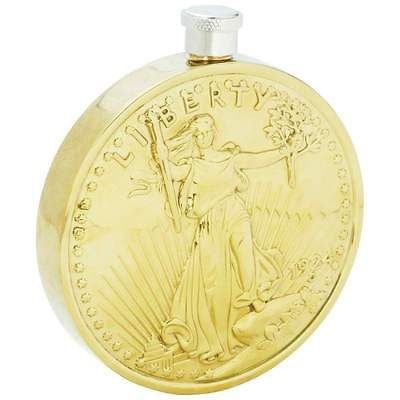 5oz Round Stainless Steel Flask   20 Dollar Gold coin