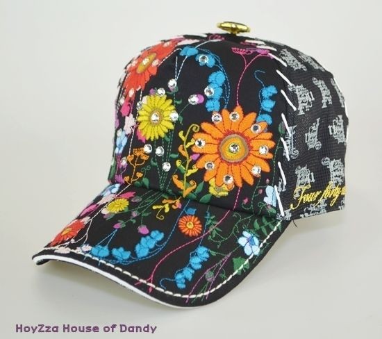 Four 41(4.41) Happy Flowers New Specialty Swarovski Trucker Cap in 