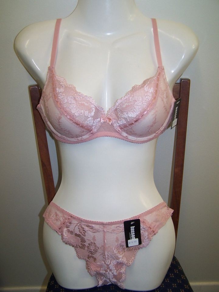 Bassoni Lace Moulded Cup Bra & Brief Set   Pale Peach   Sizes 10 16, B 