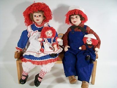 Rare Danbury Mint Exclusive Porcelain Dolls Raggedy Ann & Andy 