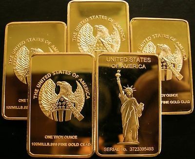 ONE TROY OUNCE GOLD CLAD STATUE OF LIBERTY ART BARS