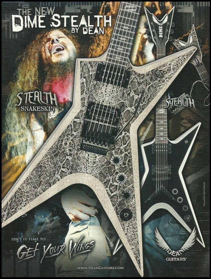 DIMEBAG DARRELL DIME SLEALTH SNAKESKIN DEAN GUITAR AD 8X11 PANTERA 