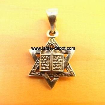 925 Silver David Star Torah Scroll Book Pendant Judaica