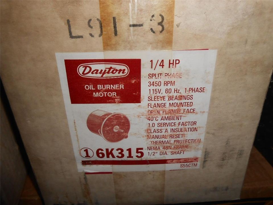 DAYTON 6K315 OIL BURNER MOTOR SPLIT PHASE 3450 RPM 115V 60 HZ 1PH 