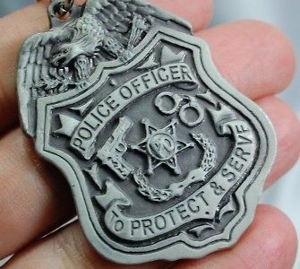 Pewter Silver Police Officer Policeman Keychain Medal