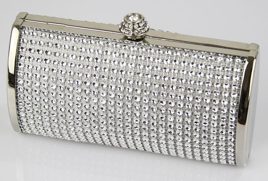   Silver Cystal Sparkling Evening /Debs Clutch Purse Bling Hard Case Bag