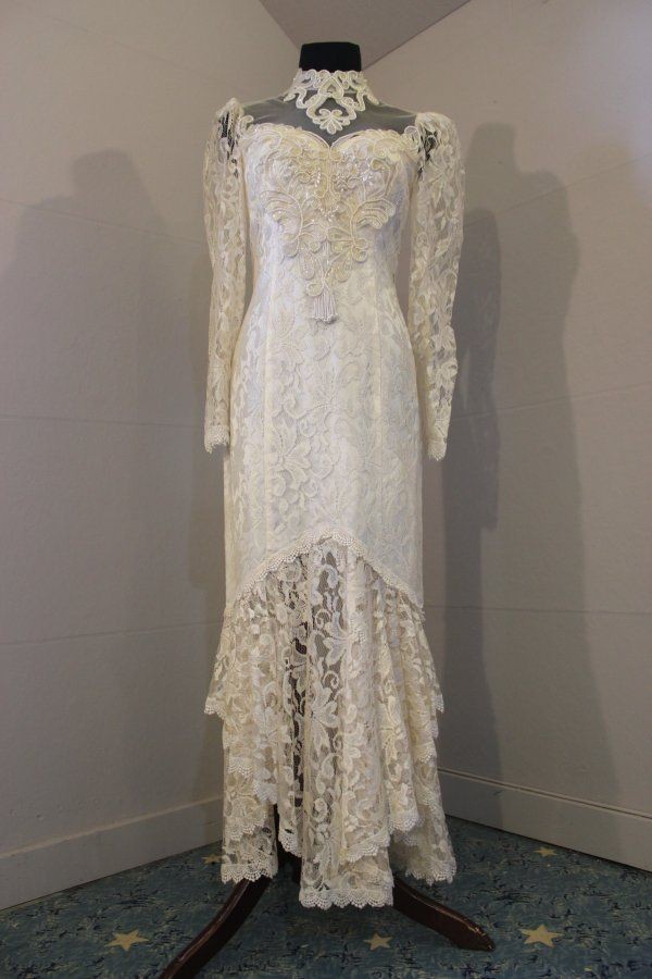 20s Flapper Style Vintage Antique Lace Wedding or Formal Dress Sm/Med