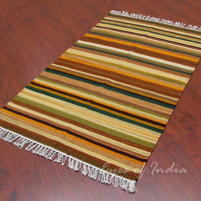 ft RAG RUG STRIPED CARPET WOOL COTTON FLOOR TAPESTRY Ethnic 