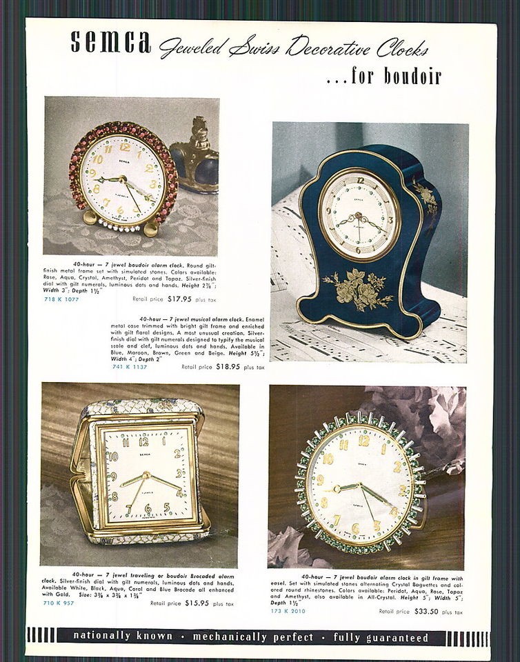 1951 AD Semca Swiss Decorative Clocks Desk Travel Boudoir