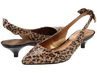 ANNE KLEIN PIPA ANIMAL LEOPARD PRINT KITTEN HEEL SLING BACK PUMP NIB