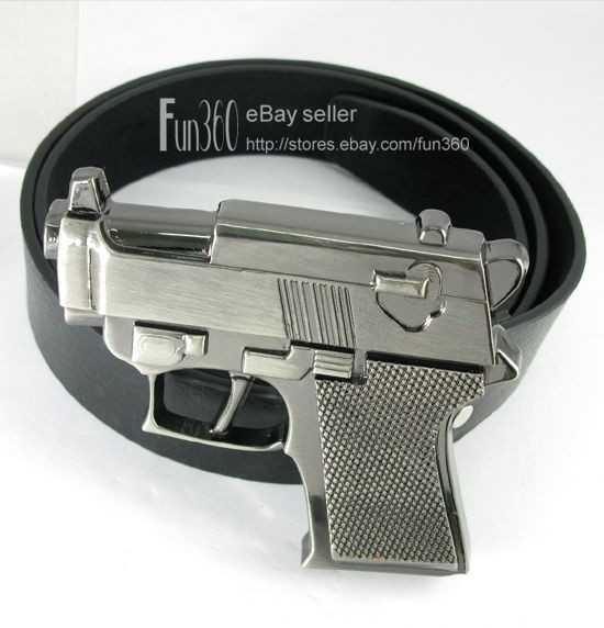 Western Military Weapon Handgun Pistol Gun Buckle Mens Genuine Leather 