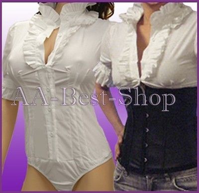 Outfit Bodysuit Ruffles Blouse Jumpsuit White  (XXXL )