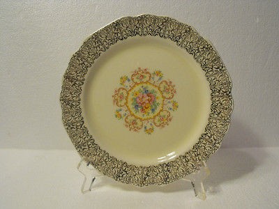 GEORGE SAUCER CANARYTONE LIDO GOLD FILIGREE TRIM FLORAL CENTER