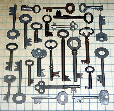   old skeleton key lot furniture cabinet barrel padlock lock craft