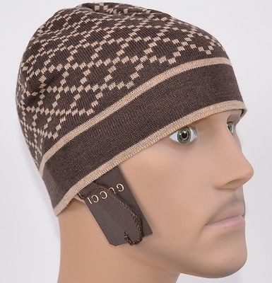 NWT GUCCI 281600 MENS 100% WOOL DIAMANTE BROWN BEANIE SKULL SKI HAT