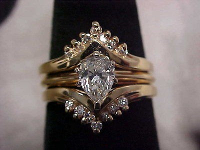 ESTATE*PEAR SHAPED DIAMOND ENGAGEMENT RING SET W/GUARD 14Kyg  sz6 **6 