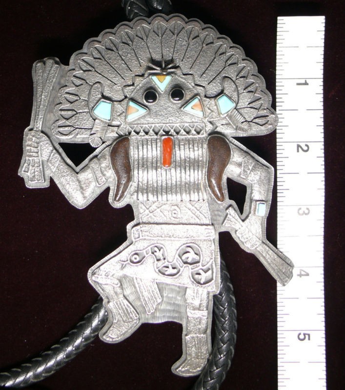 Silver and Turquoise Hopi Kachina Dancer Bolo Tie