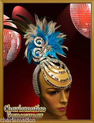 CHARISMATICO BLUE DIVAS CABARET DRAG QUEEN FEATHER DIVA SMALL HAT HAIR 