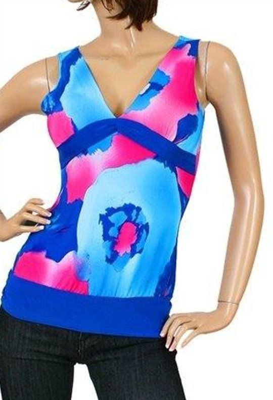 Womens Junior Clothing Blue/Pink Summer Top Blouse SMALL 3/5