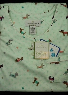   Pale Green Night Shirt Gown Dogs Puppies Paw Prints NWT S/M/L