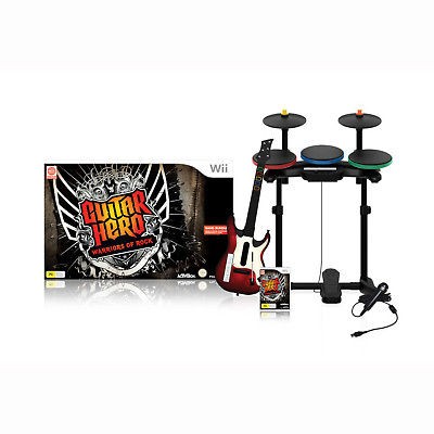 NEW* Wii Warriors of Rock Band Bundle   Wireless Guitar+Drums+G​ame 