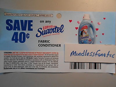 12) $.40 One SUAVITEL Laundry Softner Coupons x3/31/13 F1