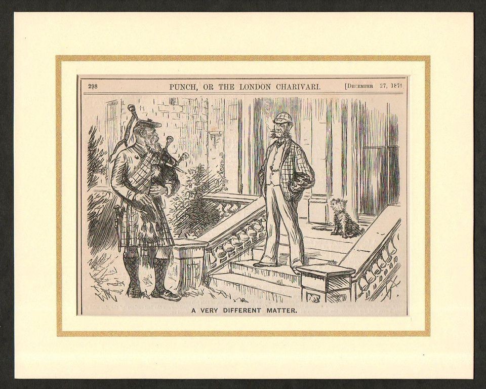 1879 Antique Print of Bagpiper with Bagpipes