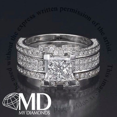   RING SET 2 1/3 CARAT PRINCESS CERTIFIED F/SI 14KT WHITE GOLD