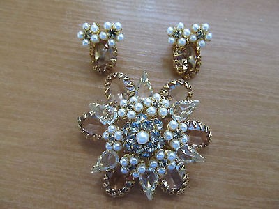 Vintage Schreiner Clip on earrings and Brooch.