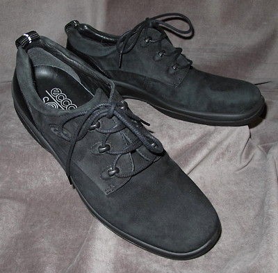 ECCO Soft Womens Sporty Black Nubuck Oxford Tie Shoe 40 EU/ 9 9.5 US