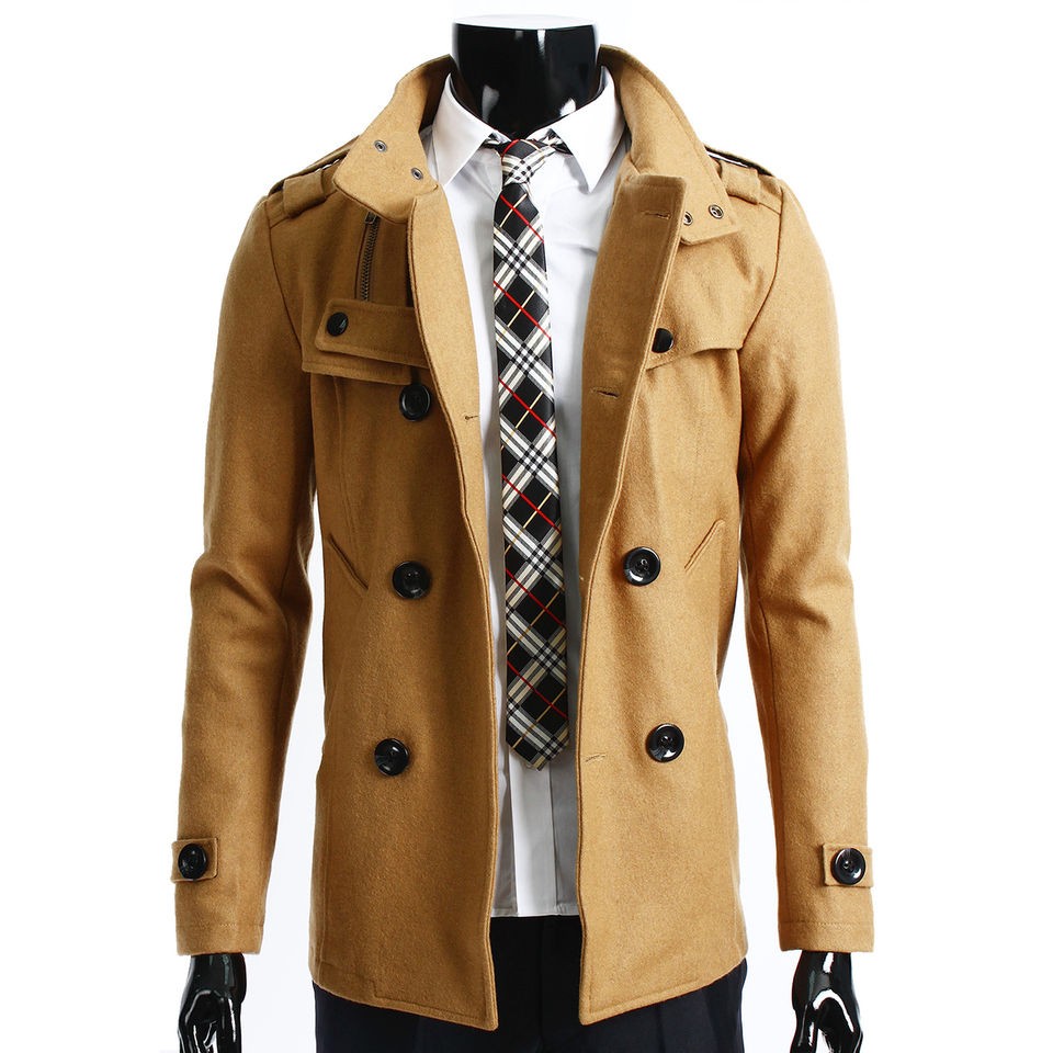 FB Mens Double PEA Wool Half Trench Coat (868)