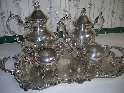 Vintage BSC Birmingham Silver Silverplate 5 Pc Coffee Tea Service Tray 