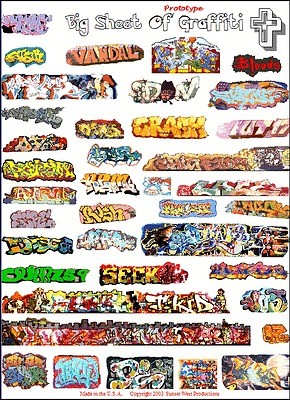 Original Big Sheet Of Prototype Graffiti Decals HO scale made from 