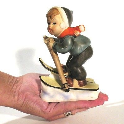 Vintage Erich Stauffer Rare Boy on Skis Skier Figurine U8588