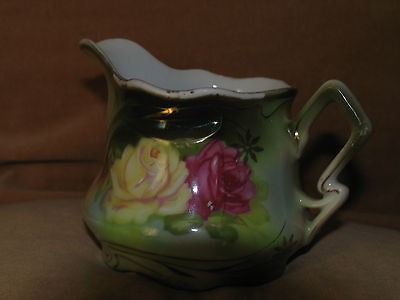 Antique Vintage Bavaria China Creamer Pitcher w Yellow and Pink Rose 