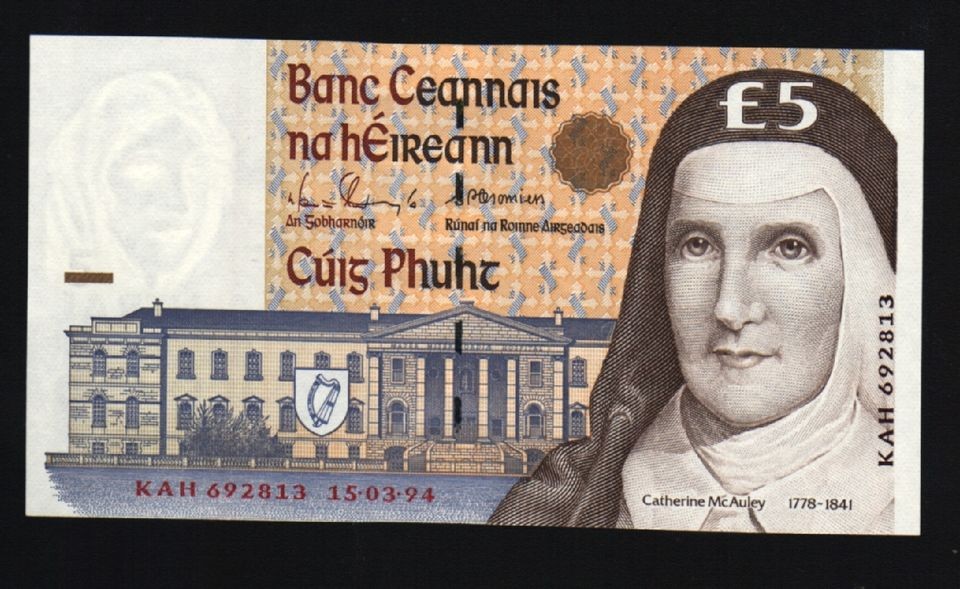 IRELAND REPUBLIC 5 POUNDS P75 1994 PRE EURO UNC RARE GB UK NOTE