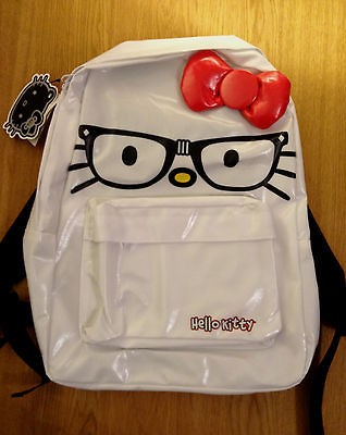 HELLO KITTY WHITE FACE HEAD GEEK NERD GLASSES BOW BACKPACK RUCKSACK 