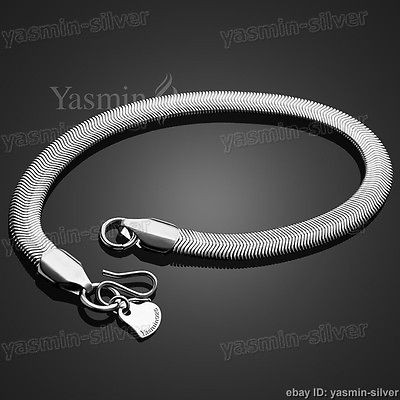 6mm Solid Sterling Silver Flat Snake Chain Charm Bracelet 8 TH202314