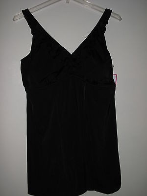 NWT Rose Marie Reid 16 Misses Black Ruffle Long Torso Empire Swimdress 