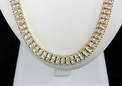 MENS 36 ICED OUT 2 ROW 14K FINISH HIP HOP CZ CHAIN NECKLACE
