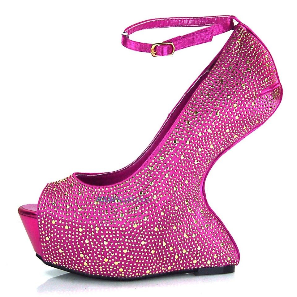 Faye Fuchsia Metallic Lady Gaga Platform Wedge High Heel Metal Stud 