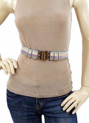 Fendi Belt   Tiger’s Eye Pastel Leather Stripe Belt New