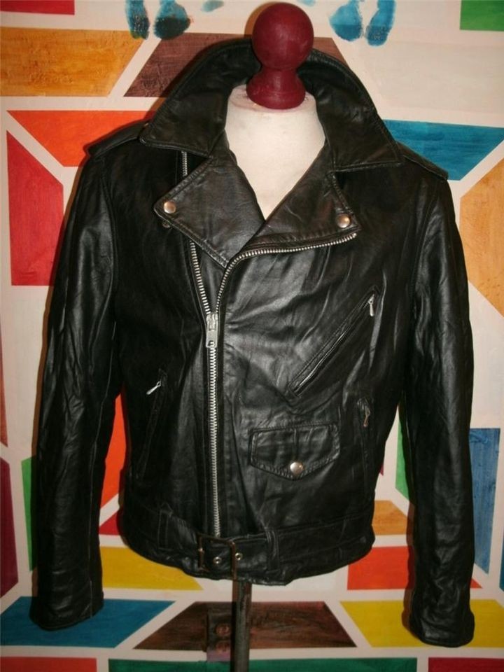 VINTAGE FIDELITY LEATHERS MOTORCYCLE LEATHER JACKET . Size 42 . MADE 