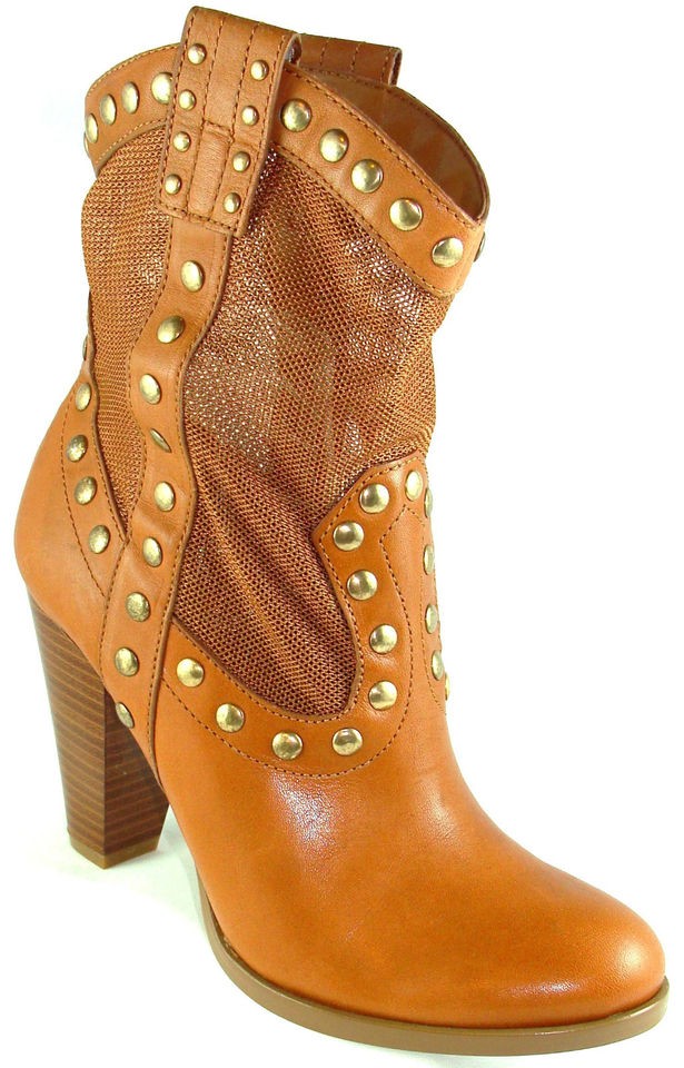 BCBG BCBGeneration Winston Cowboy Boots Classic Tan Brown Leather Mesh 