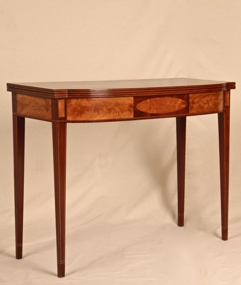 Fine Federal American Mahogany w/ Flamed Birch Veneer Card Table, New 