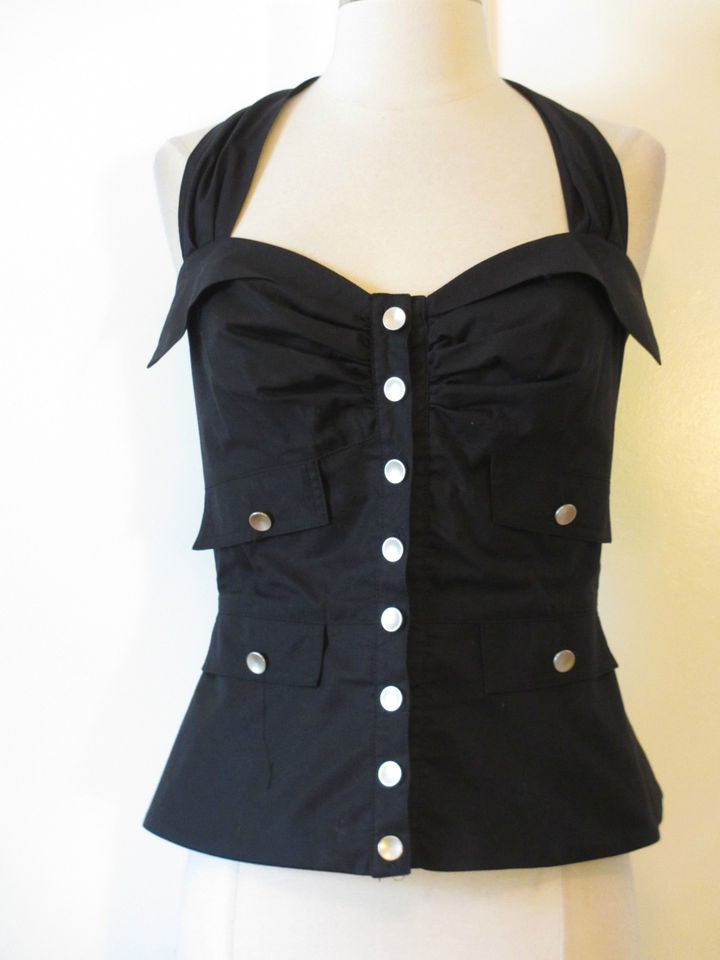 FINLEY Black Button Front Halter Top   XS; AM