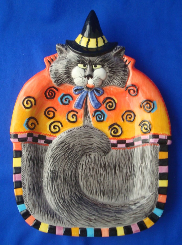 Fitz and Floyd KITTY WITCHES curly Qs canape plate tray cat Halloween 