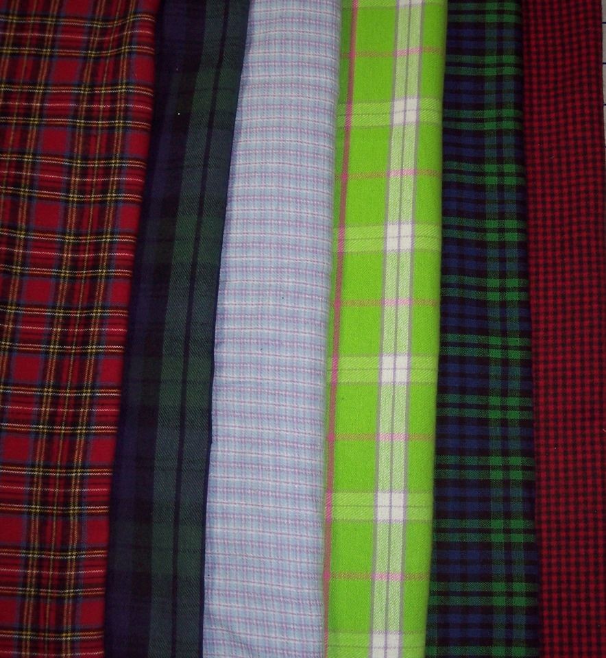   100% cotton flannel fabric black watch red tartan lime pastel blue